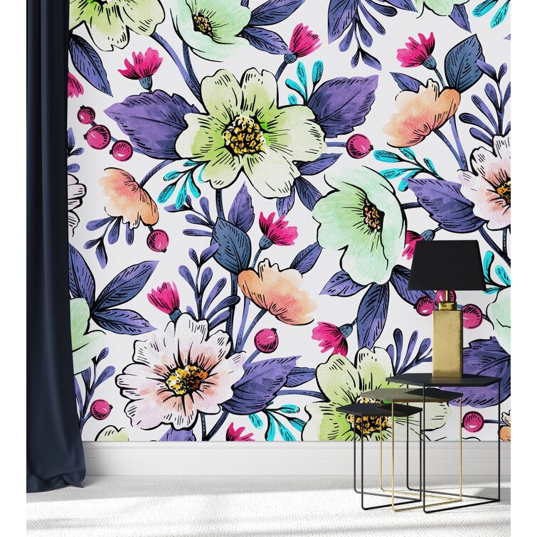 Red Barrel Studio® Purple Leaves Wallpaper Floral Panel | Wayfair