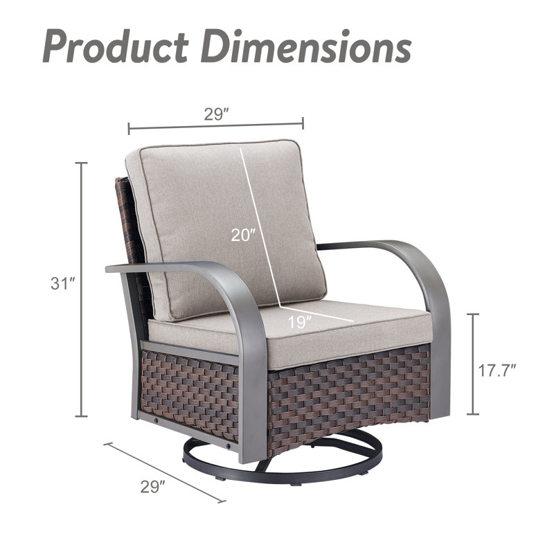 Chaises pivotantes d'extérieur en rotin avec coussins Bobra (ensemble de 4), Beige