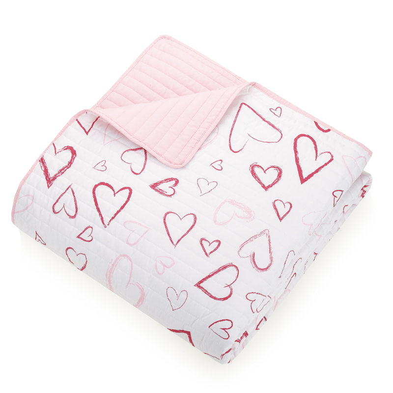 Pink and White Reversible Microfiber Twin Quilt Set