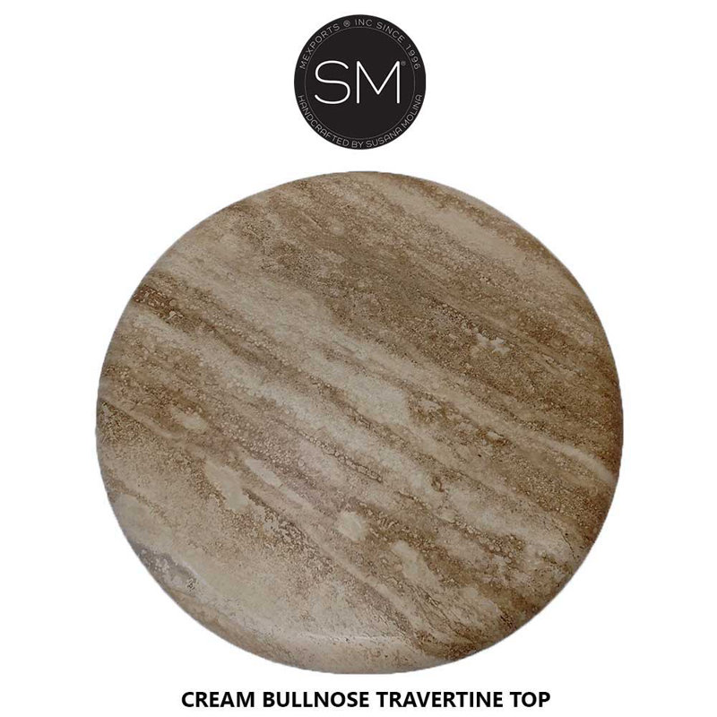 Round Cream Bullnose Travertine Bar Table Model 1204 E