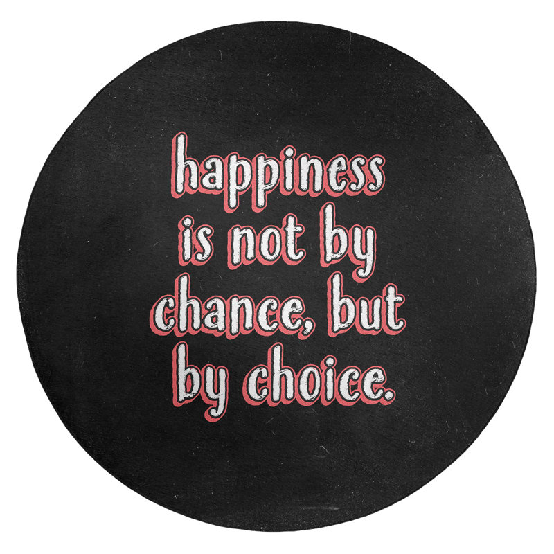 Tapis en polyester de style tableau noir à citation inspiration bonheur, Rond 5 pi