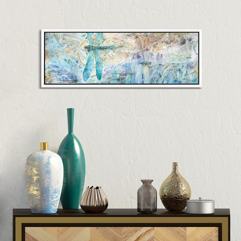 Against The Flow 1 Piece Panoramic Painting on Canvas, 30.48 cm H x 91.44 cm W, White Framed