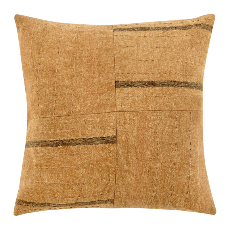 Chestnut Brown Embroidered Linen Throw Pillow