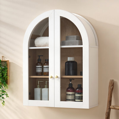 Armoire murale moderne arquée avec tablette réglable et portes en verre, blanc