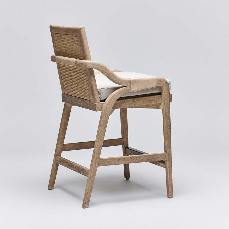 Delray Upholstered Stool, Natural/White Ceruse Frame