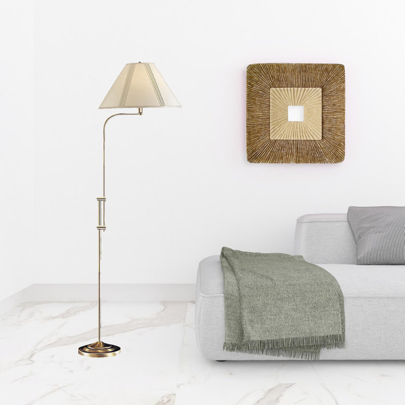 Lampe sur pied de forme traditionnelle ajustable 68 "avec abat-jour empire beige, Laiton