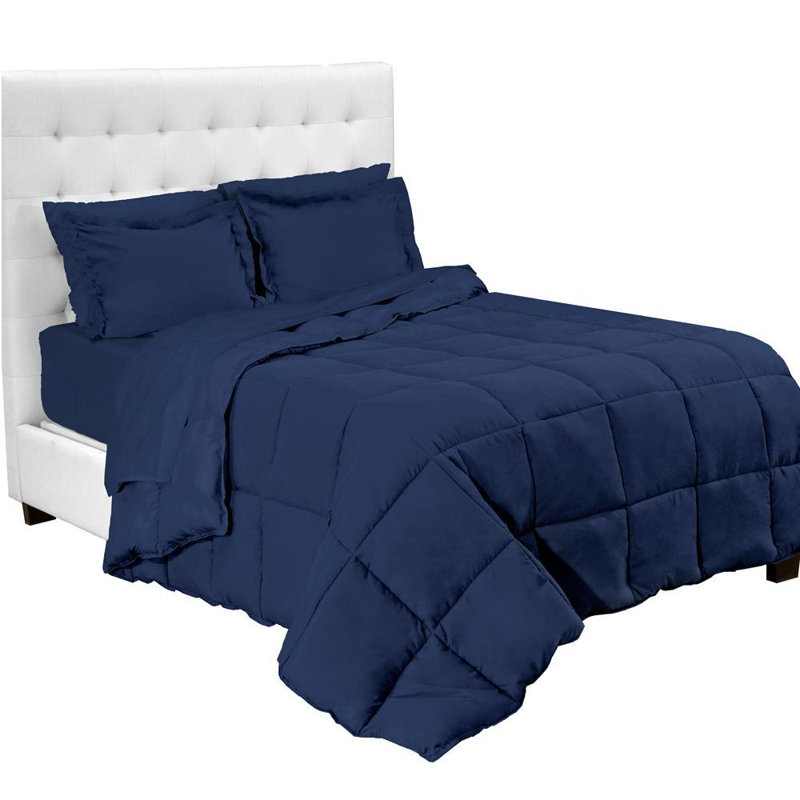Modern & Contemporary Comforter, Dark Blue/Dark Blue, Twin Extra Long Comforter + Pillowcases