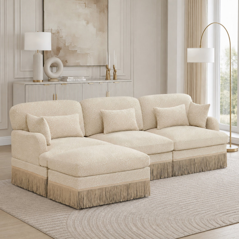 Canapé Comfy Chenille Leopard, Beige+3seat+1Ottomans