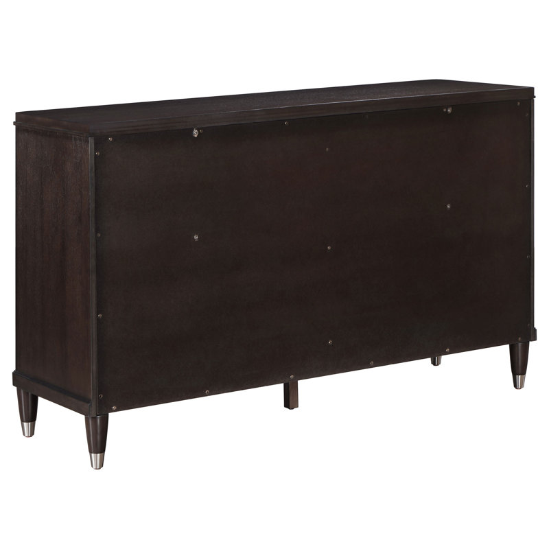 Commode Amber, 6 tiroirs, boutons ronds en métal, pieds fuselés, bois brun