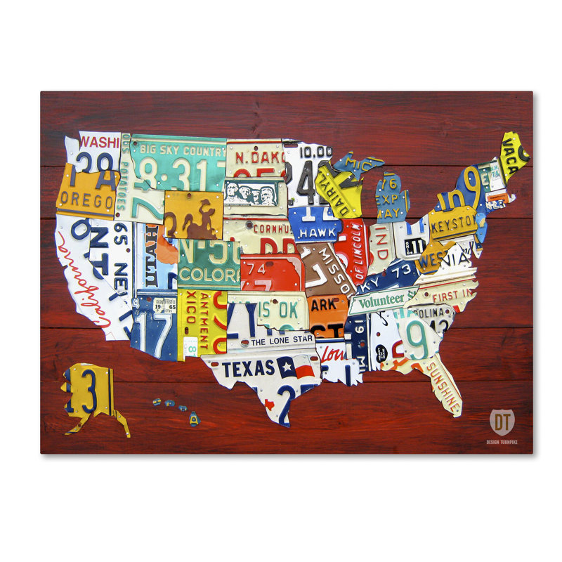 « license assiette map usa » par design turnpike, impression sur toile tendue, H 35 po x l 47 po x P 2 po