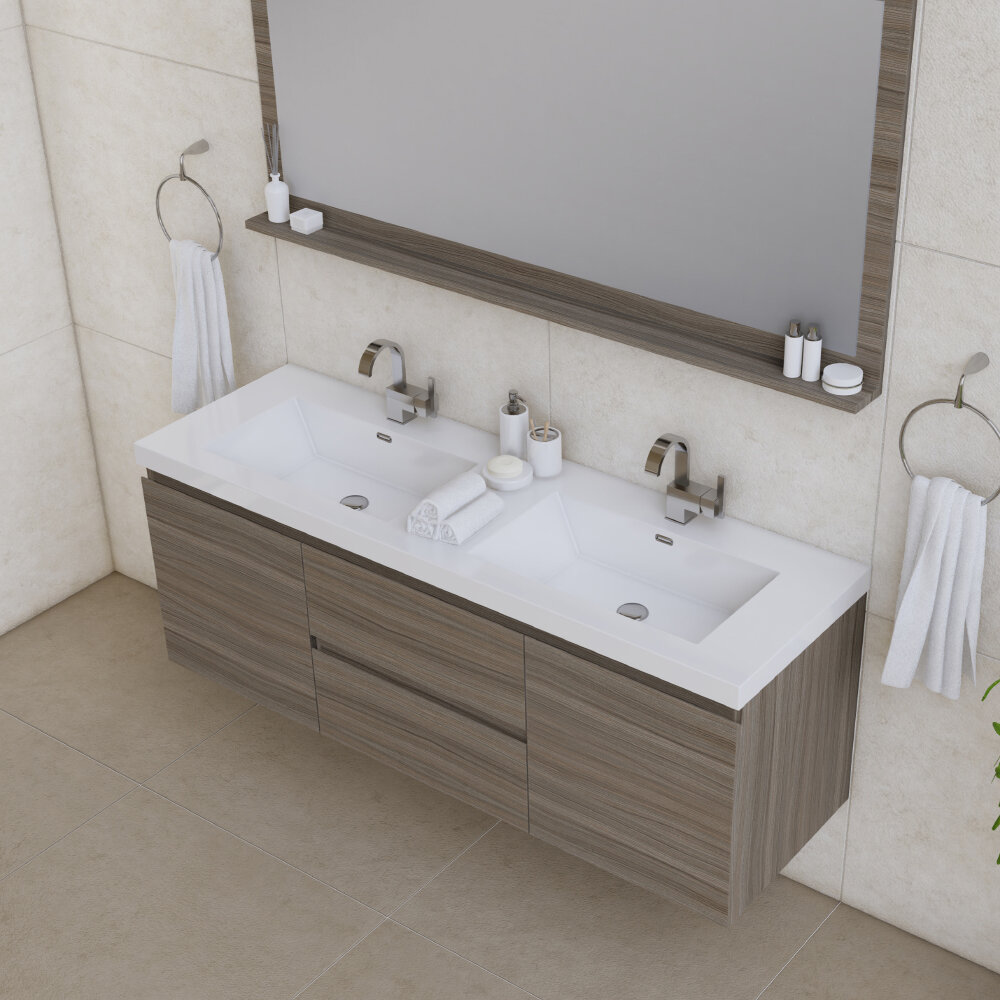 Ebern Designs Arjina 60'' Double Bathroom Vanity with Plastic Top ...