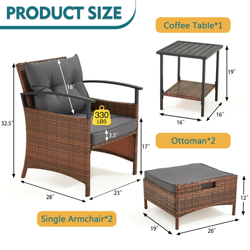 Rashaan 2 - Person Patio Conversation Set with Cushions, Gray