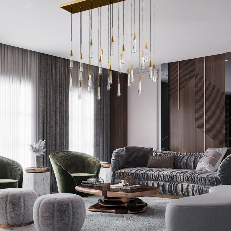 25-Light Long Chandeliers For High Ceilings, Large Raindrop Chandelier, Gold