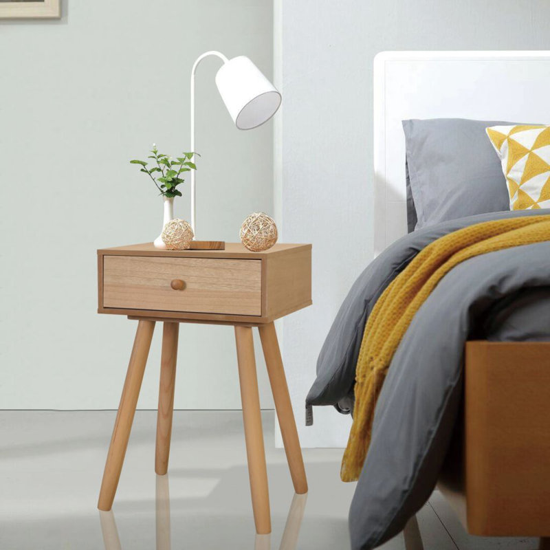 Morwenna 40cm W Solid + Manufactured Wood Bedside Table, Brown