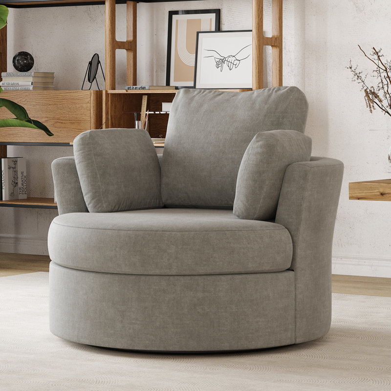 42.1" Wide Slipcovered Swivel Barrel Chair, Light  Gray