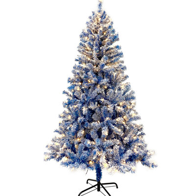 Arbre de Noël artificiel avec 750 pointes de branches - bleu, vinyle, lumières DEL chaudes, électrique, pour l'intérieur
