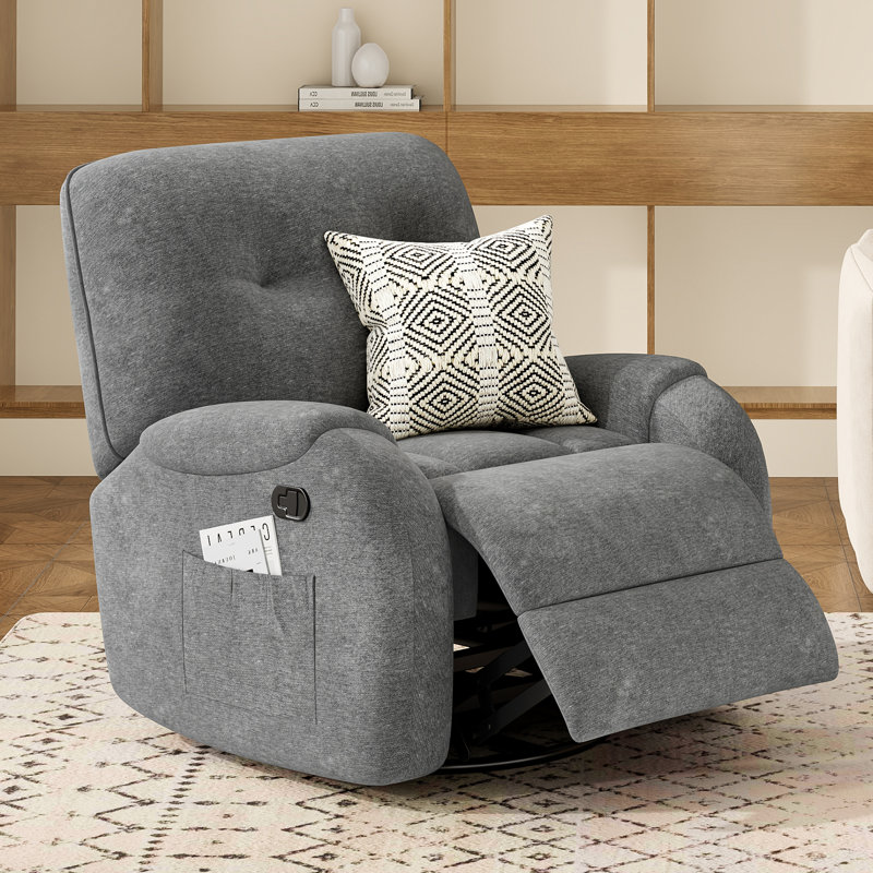 Modern Chenille Swivel Rocking Gray Recliner, Gray