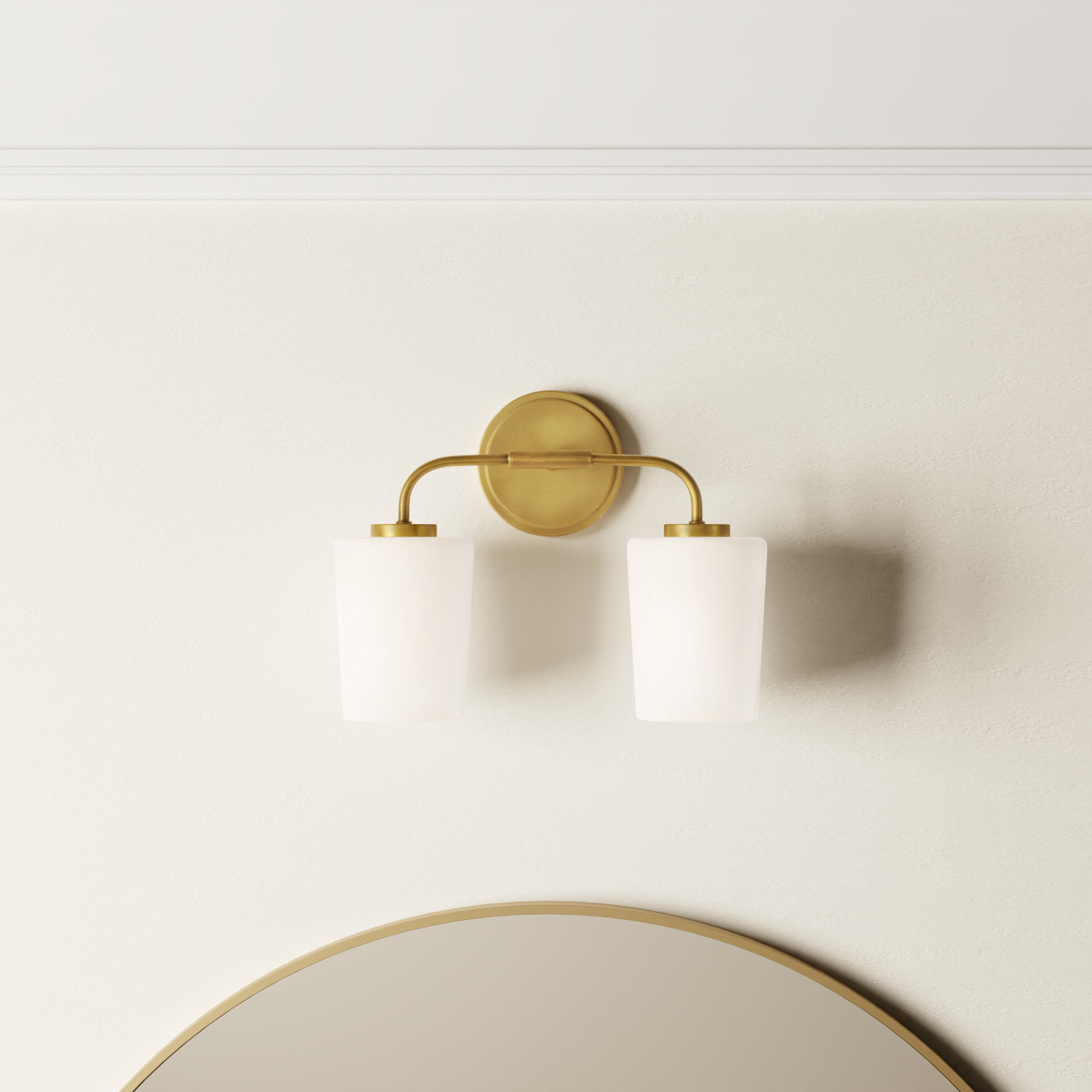 Fitz 2 Light Frosted Dimmable Vanity Light, Lacquered Brass