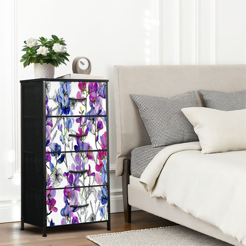 4 Drawer Dresser for Bedroom, Narrow Chest of Drawers, Wooden Top and Study Iron Frame 18"x37.5"-(WxH)