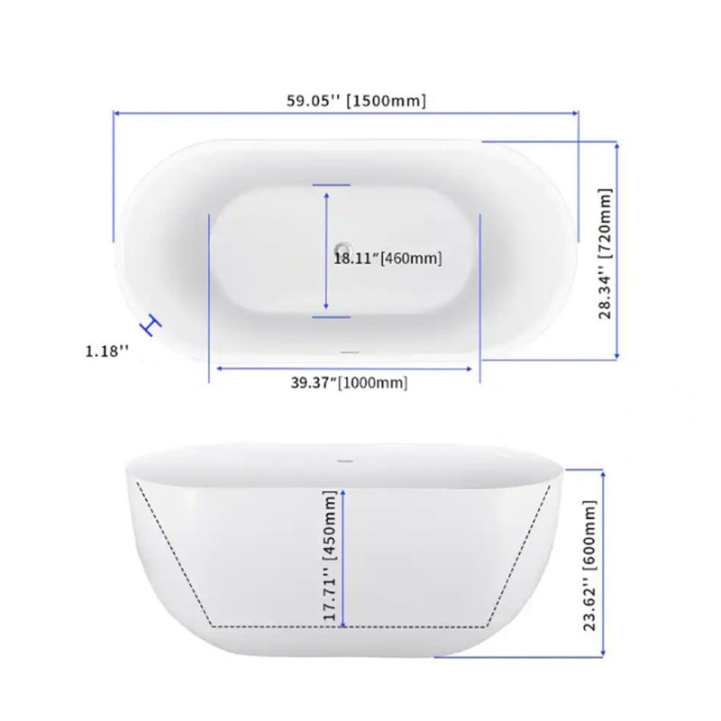 Baignoire de trempage autoportante 59 po. X 28 po.