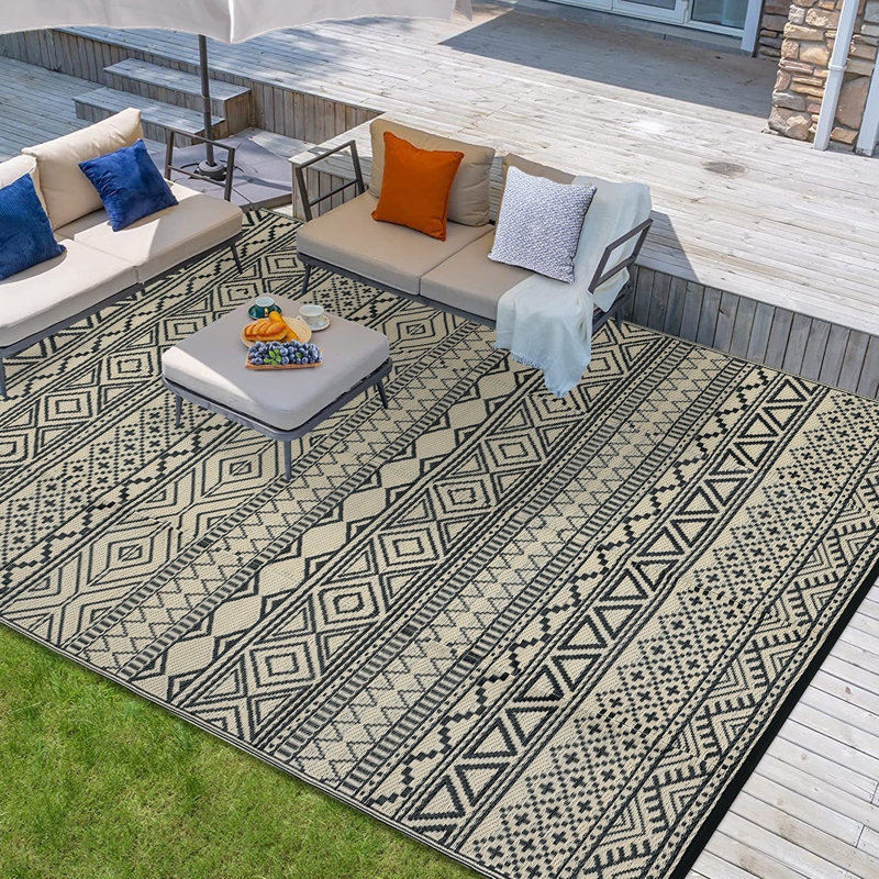 Tapis d'extérieur imperméable à l'eau pour l'extérieur, Gris, Rectangulaire 8 pi x 10 pi
