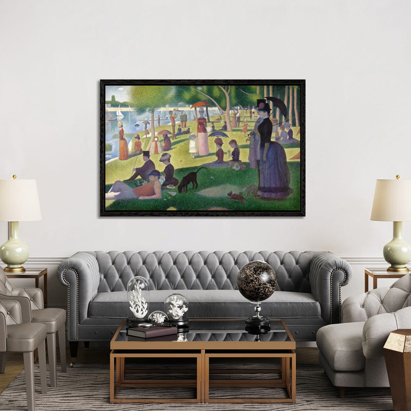 Sunday Afternoon On The Island Of La Grande Jatte by Georges Seurat - Floater Frame Panoramic Painting on Canvas, Black