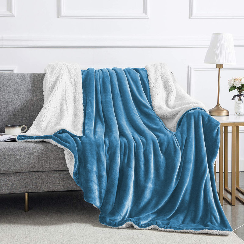 Aspire Homeware Deluxe Hotel Collection Ultra-Soft Sherpa Fleece Throw Blanket for Plush & Cozy Comfort, Sky Blue
