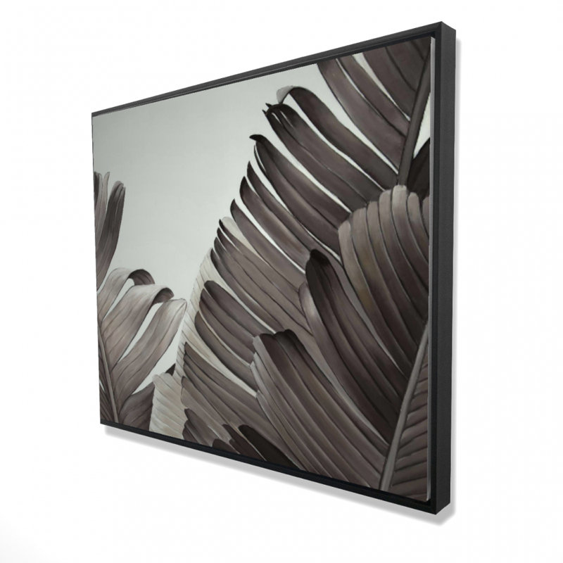 Grayscale Tropical Leaves Print On Canvas