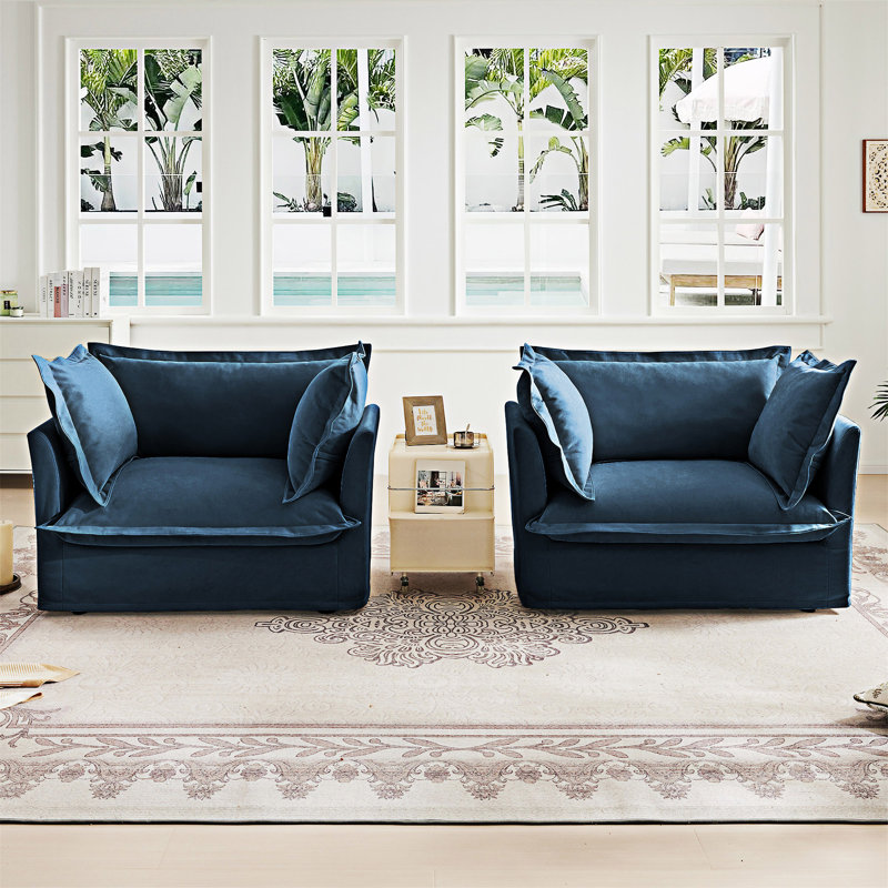 Ensemble de 2 chaises d'appoint Modern Armchairs, Chenille bleu