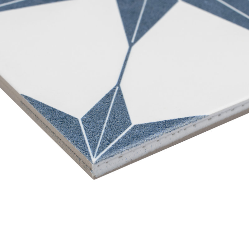 Stella 10" x 10" Porcelain Patterned Wall & Floor Tile, White/Blue