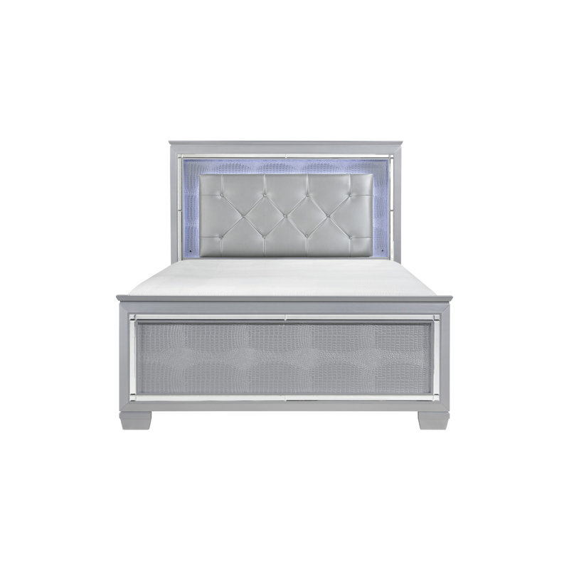 Ensemble de chambre avec lit plateforme 3 pièces Ipke, Argent, Trois articles : lit, deux tables de chevet, Très grand lit