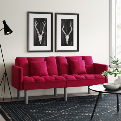 Silvester 75" Velvet Square Arm Sofa Bed Sleeper Love Seat