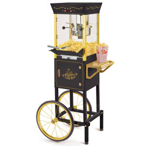 Nostalgia Vintage 8-Ounce Professional Popcorn and Concession Cart, 53 Inches Tall, Makes 32 Cups of Popcorn, Kernel Measuring Cup, Oil Measuring Spoon and Scoop, 13-Inch Wheels