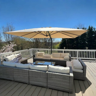Malieya 120'' x 156'' Rectangular Cantilever Umbrella With Crank Lift Counter With Wheeled Base,Beige