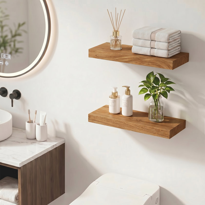 Ensemble de 2 tablettes flottantes Desseray, Naturel, H 1,5 po x l 36 po x P 8 po