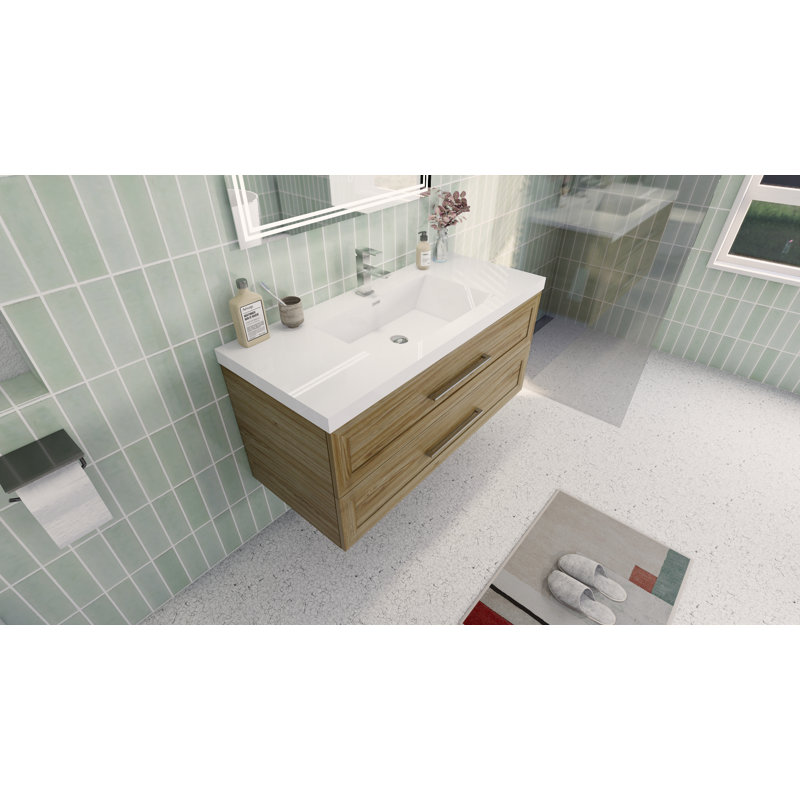Vicaro 47'' Single Bathroom Vanity with Acrylic Top, Light Seaside Maple