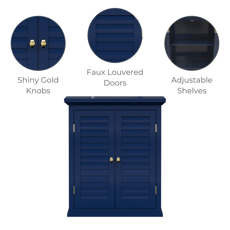 Glancy Two Shutter Doors Removable Wooden Corner Wall Cabinet, Navy