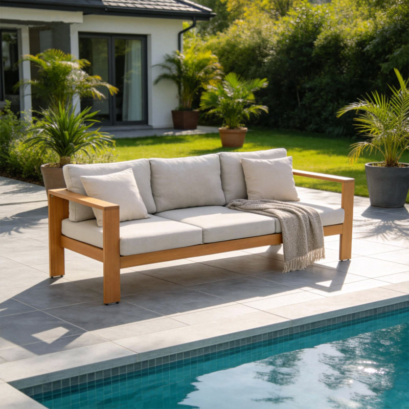 Naylor 3-seater Solid Eucalyptus Wood Outdoor Sofa With Cushions