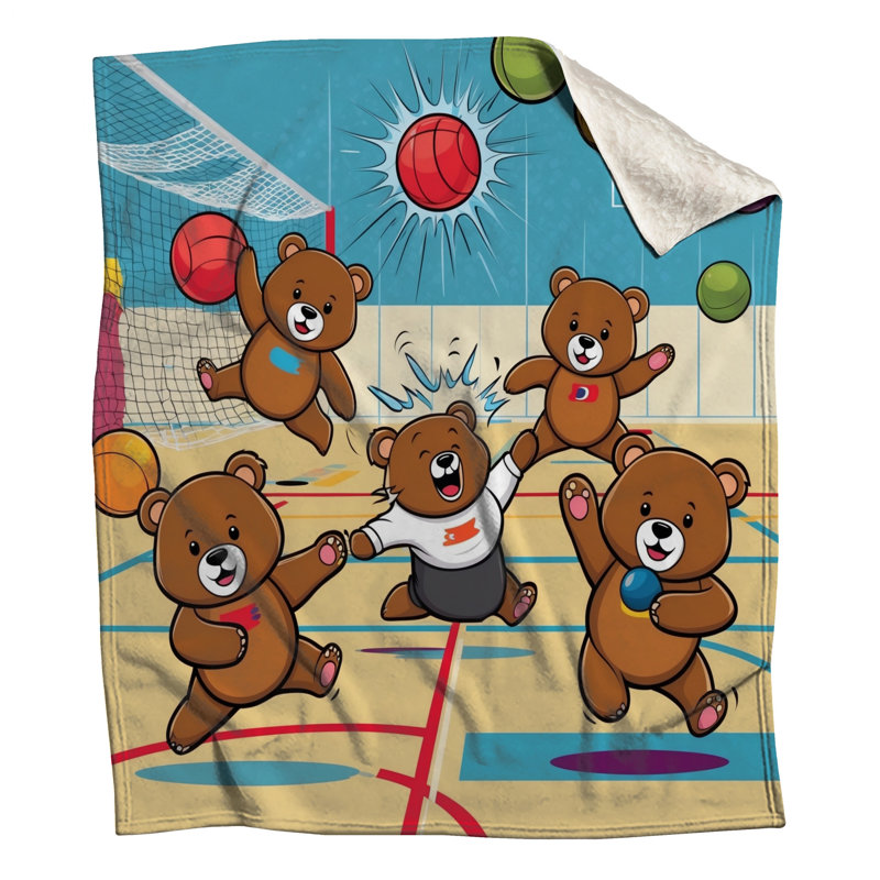 Cartoon Bears Playing Sports Blankets, 50in W x 60in H
