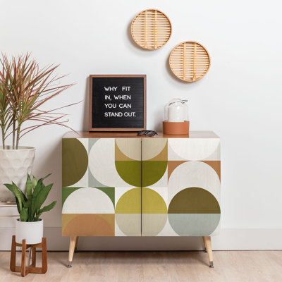 Ninola Design Watercolor Stains Blue Gold 2 Door Credenza Cabinet by East Urban Home