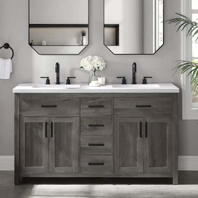 60'' Double Bathroom Vanity with Engineered Stone Top