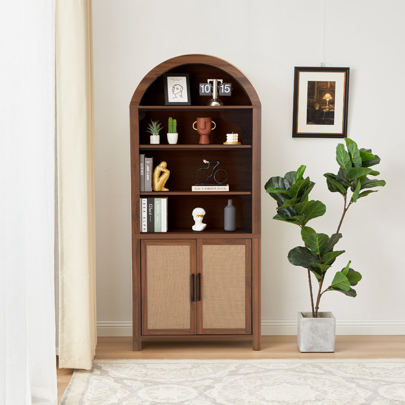 Aterion 70.9" Arched Storage Bookcase, Brown