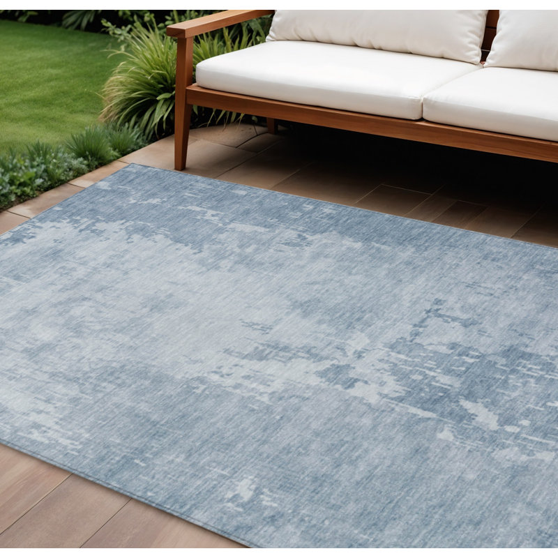 Tapis d'extérieur lavable abstrait bleu ciel 8 pi x 10 pi