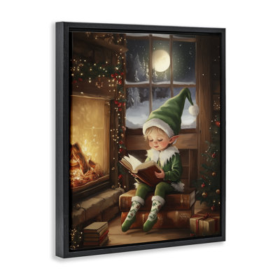 «Reading Elf» par Fireplace Floating Frame, conception par Arlington Prints