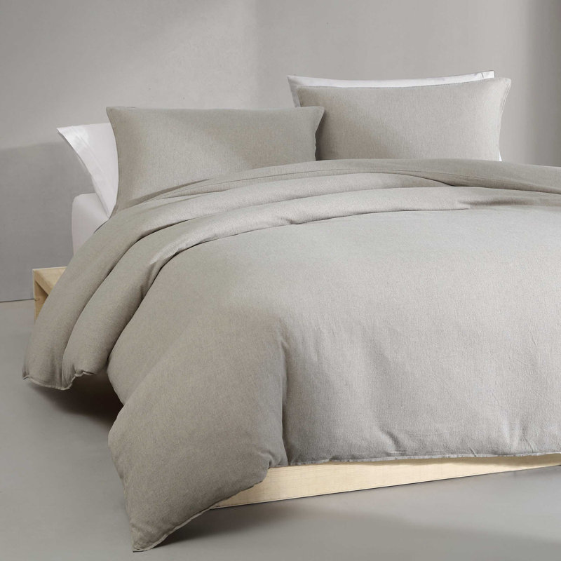 Calvin Klein Melange Flannel Solid Cotton Duvet Cover Set, King Duvet Cover + 2 King Pillowcases, Natural