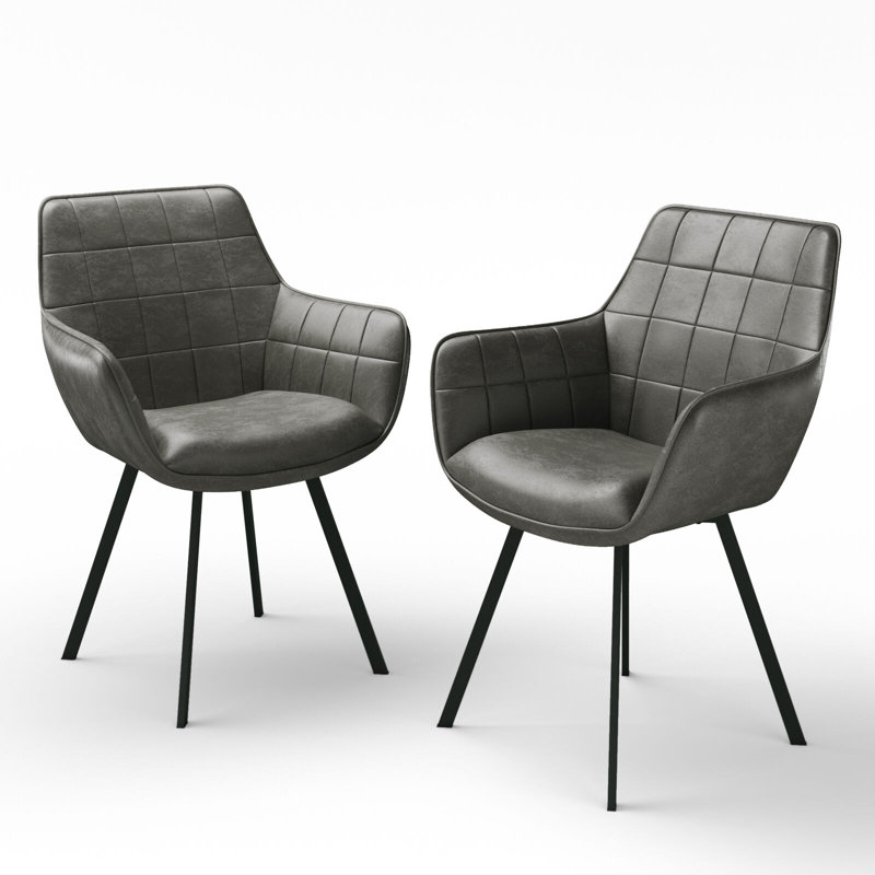 Metal Dining Chairs in Hide Leather, Dark Grey