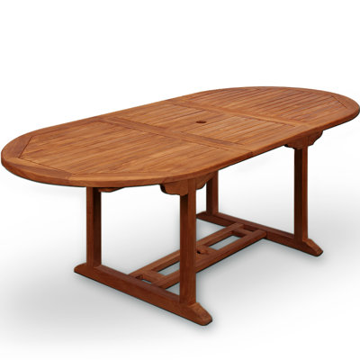 Odriscoll Oval Eucalyptus Solid Wood Extendable Outdoor with Umbrella Hole Dining Table - 200 cm W 100 cm D