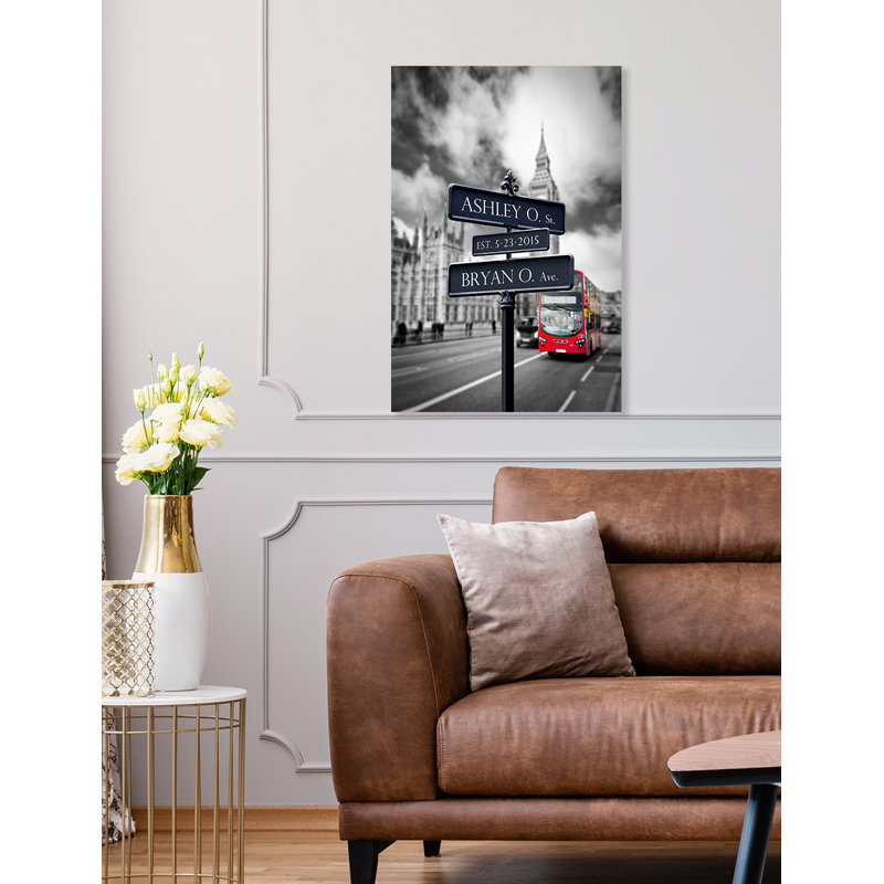 Art mural personnalisé sur toile encadré avec noms et date, cadeaux commémoratifs., H 24 po x l 16 po, Toile tendue, Oui