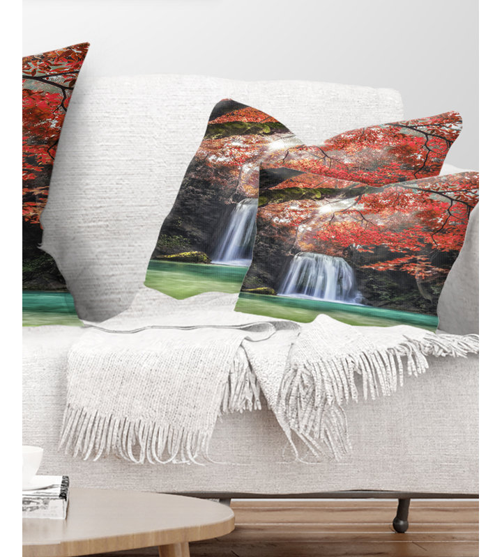 Erawan Waterfall - Landscape Printed Throw Pillow