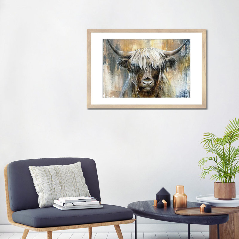 Highland Cow I, encadrée par Studio Paint-Ing, impression, Papier avec cadre photo en bois naturel